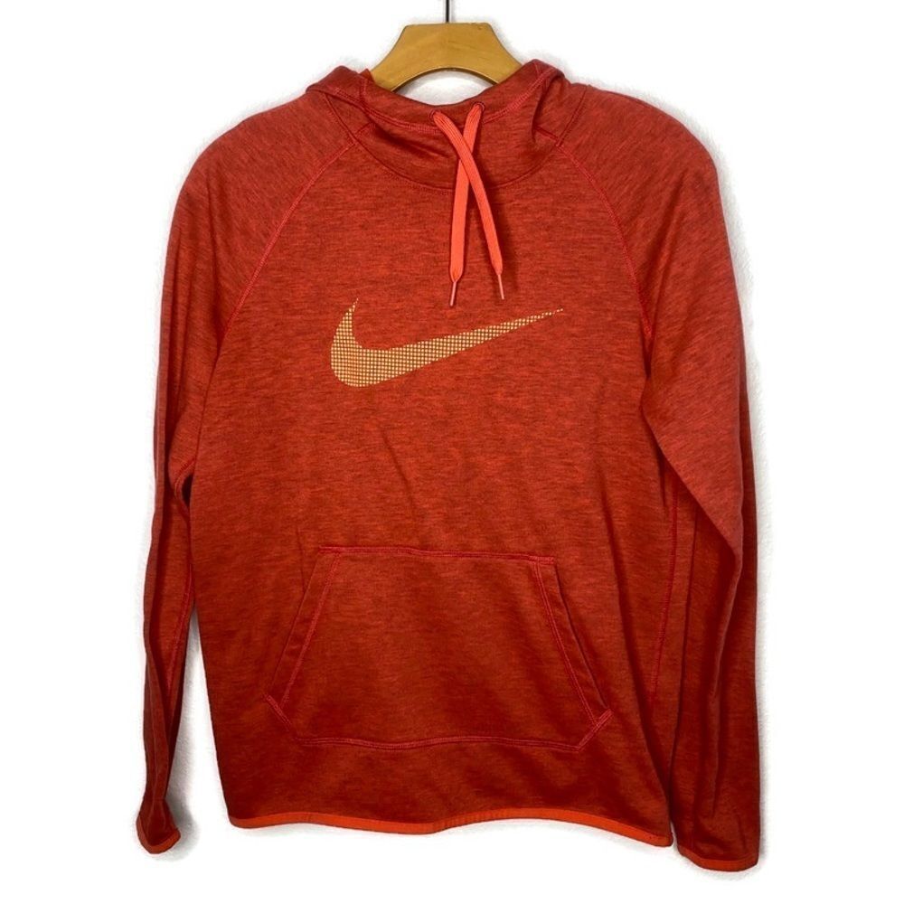 Nike Dri-Fit Red Pull Over Sweatshirt with Hood and orange Swoosh on che…